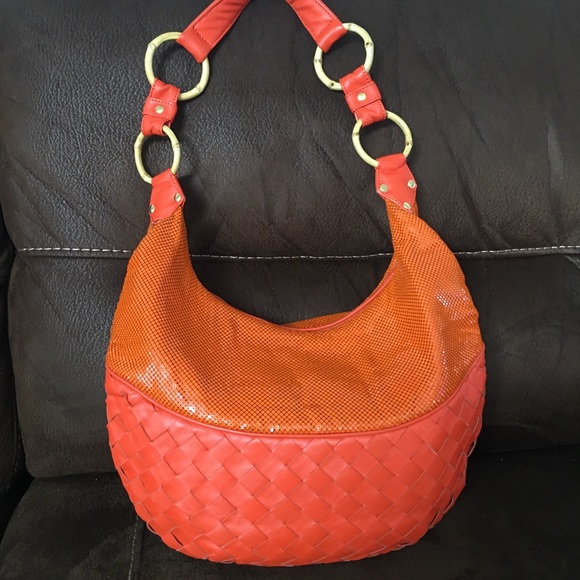 Whiting & Davis Handbags - Whiting & Davis Gorgeous Orange Leather Mesh Hobo